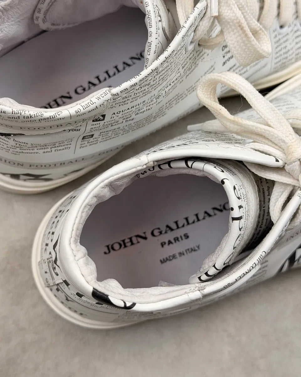 John Galliano White Canvas Newspaper High Sneakers WQzzSgf 5