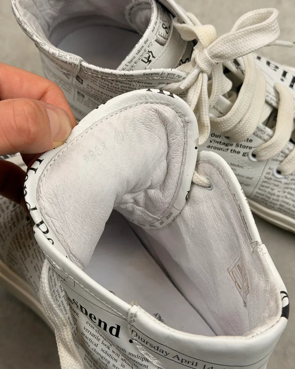 John Galliano White Canvas Newspaper High Sneakers WQzzSgf 6