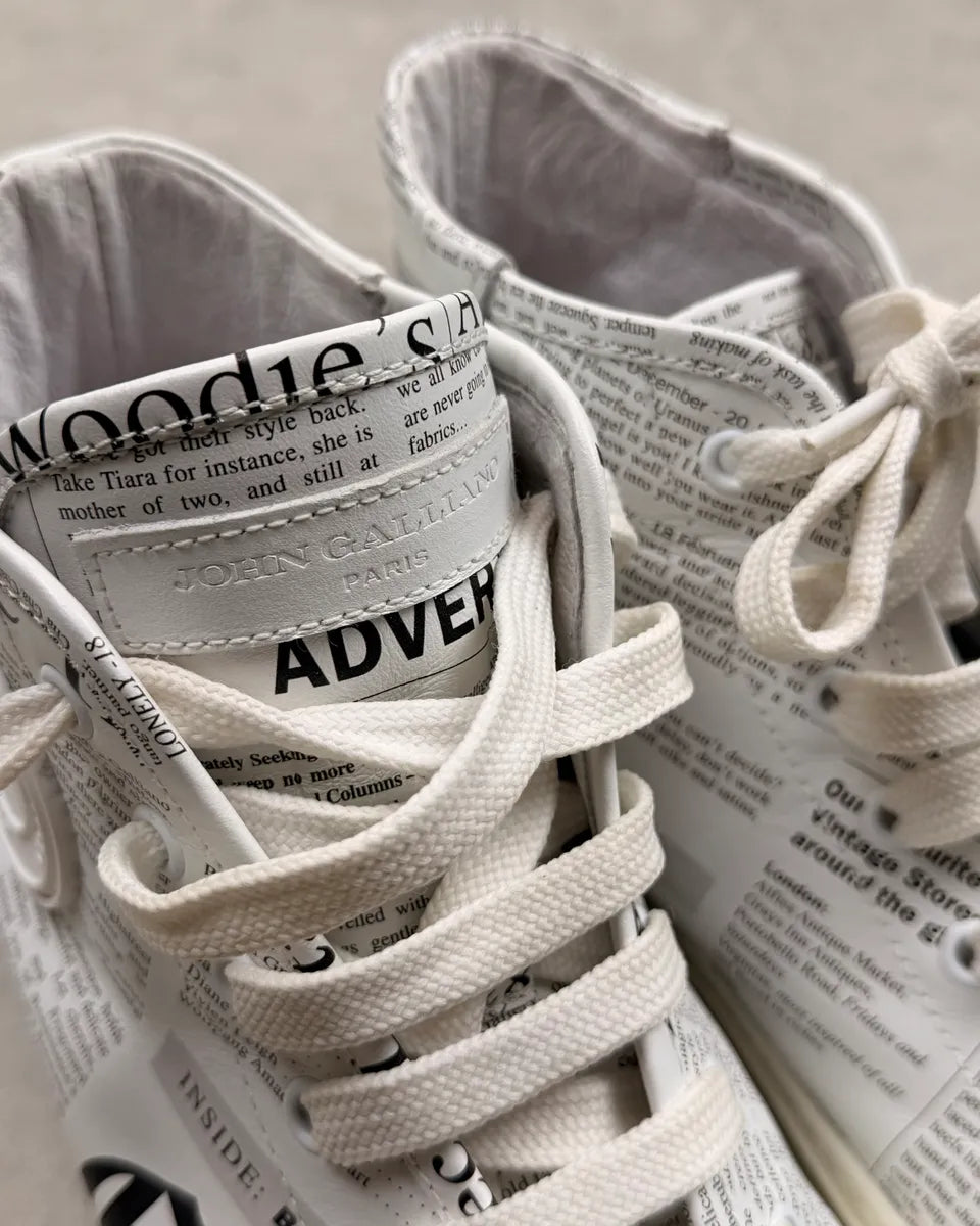 John Galliano White Canvas Newspaper High Sneakers WQzzSgf 7
