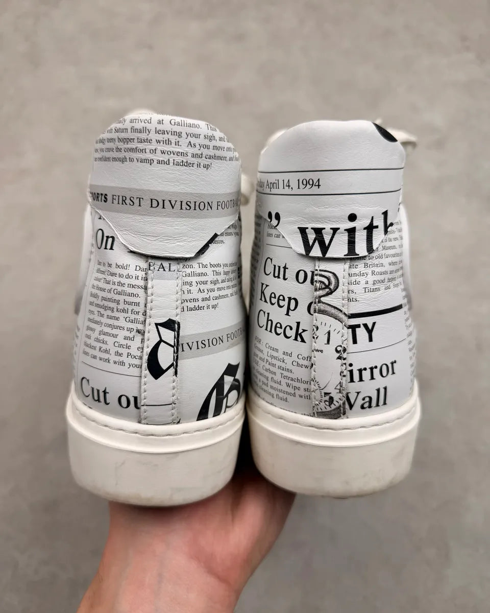John Galliano White Canvas Newspaper High Sneakers WQzzSgf 8