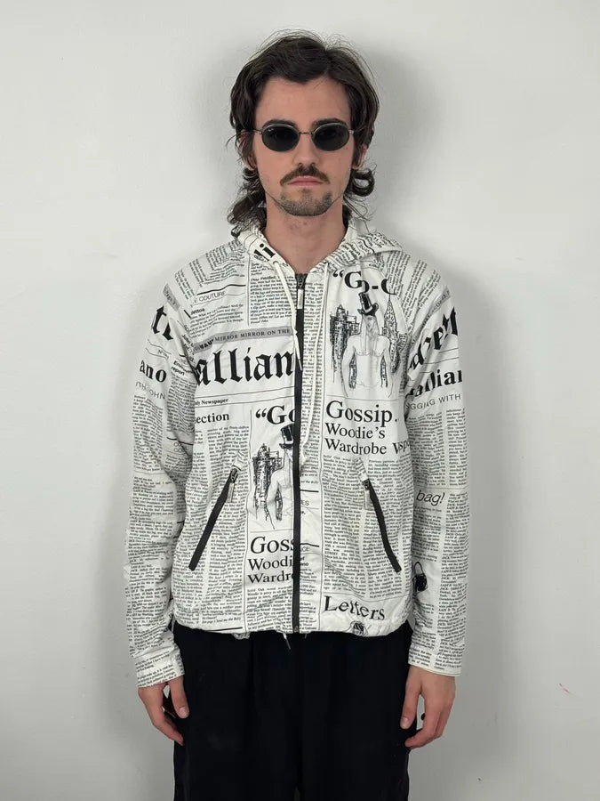 2010s John Galliano White Newspaper Magazine Hooded Windbreaker Jacket SJgGRUh 0