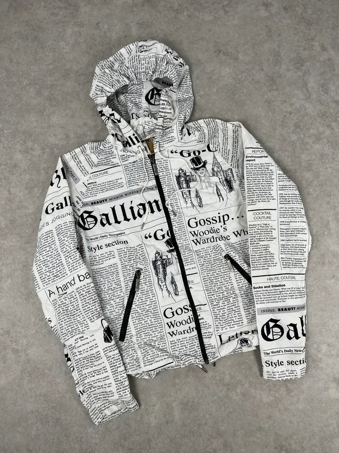 2010s John Galliano White Newspaper Magazine Hooded Windbreaker Jacket SJgGRUh 4