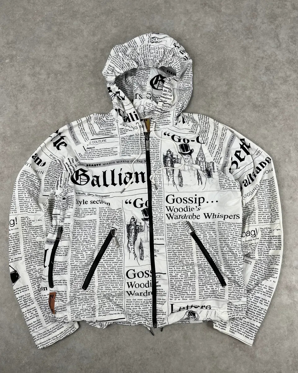 2010s John Galliano White Newspaper Magazine Hooded Windbreaker Jacket SJgGRUh 2