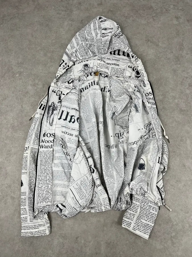 2010s John Galliano White Newspaper Magazine Hooded Windbreaker Jacket SJgGRUh 7