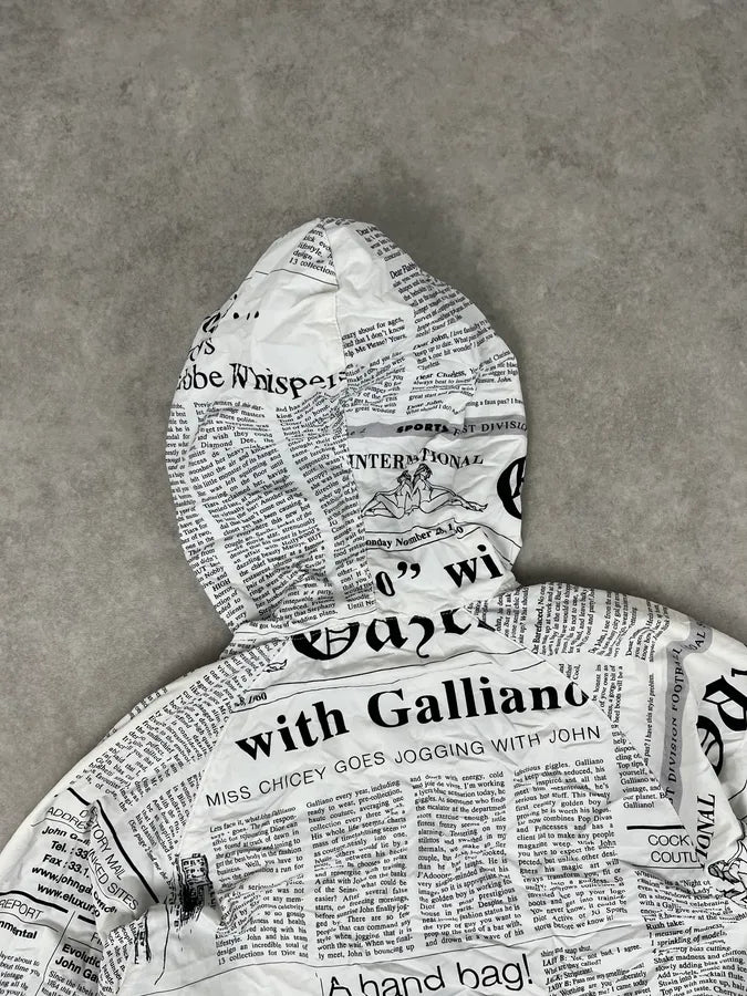 2010s John Galliano White Newspaper Magazine Hooded Windbreaker Jacket SJgGRUh 6