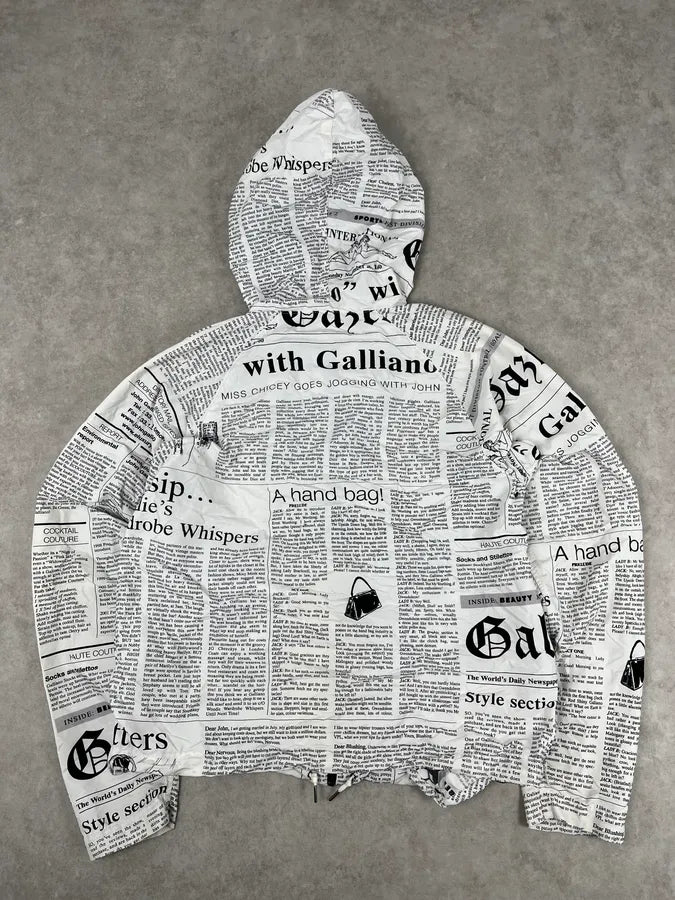 2010s John Galliano White Newspaper Magazine Hooded Windbreaker Jacket SJgGRUh 5