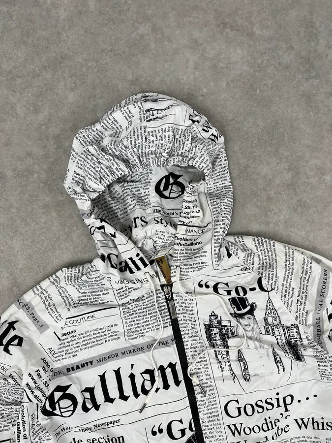 2010s John Galliano White Newspaper Magazine Hooded Windbreaker Jacket SJgGRUh 3