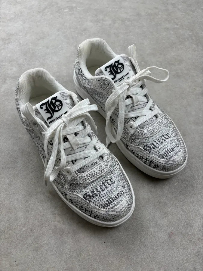 John Galliano White Studded Magazine Low Sneakers MRbzSsI 3