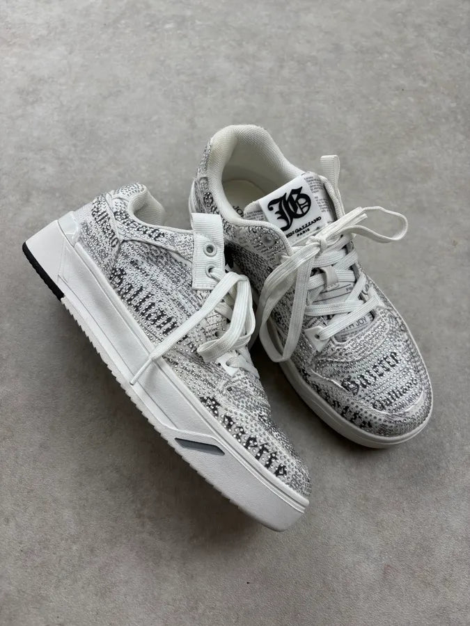 John Galliano White Studded Magazine Low Sneakers MRbzSsI 4