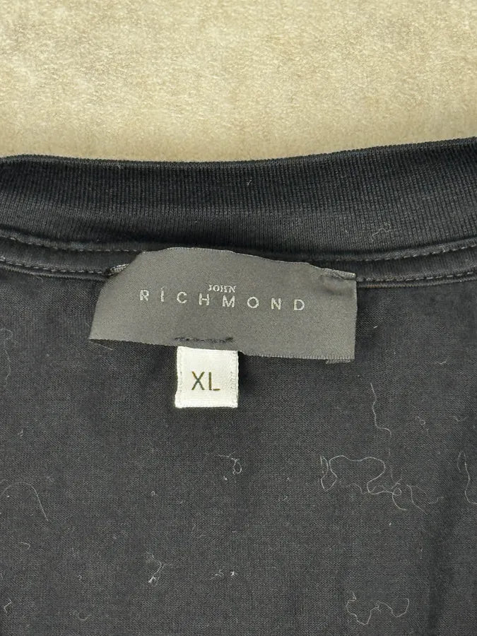 John Richmond Black Crosses Trompe Loeil Chain V Neck T-Shirt lhHCEKZ 7