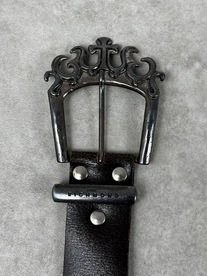 2000s John Richmond Brown Cross Ornamental Buckle Belt jmZkSqR 4