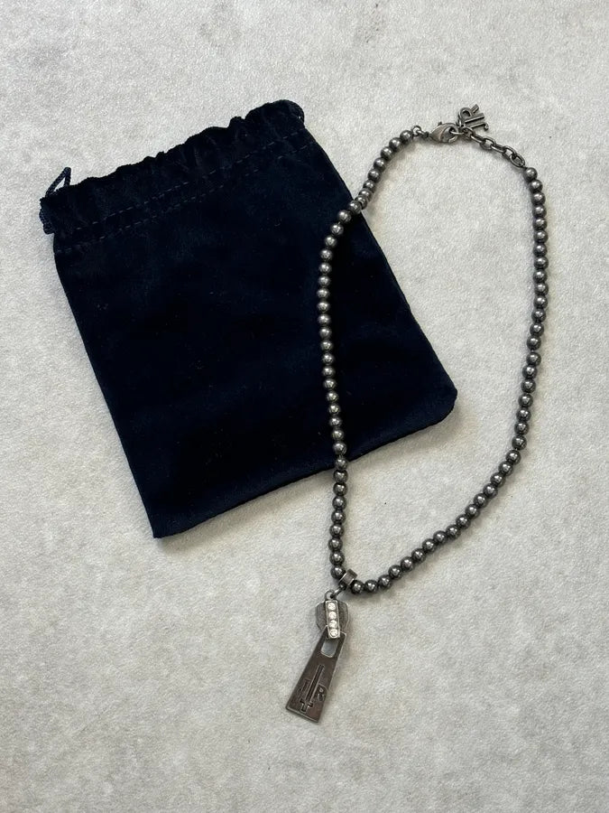 John Richmond Dark Grey Metal Zip Pendant Necklace mUsZzqU 0