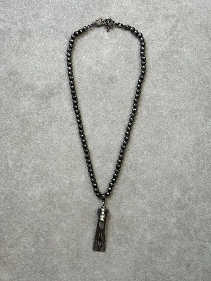 John Richmond Dark Grey Metal Zip Pendant Necklace mUsZzqU 1