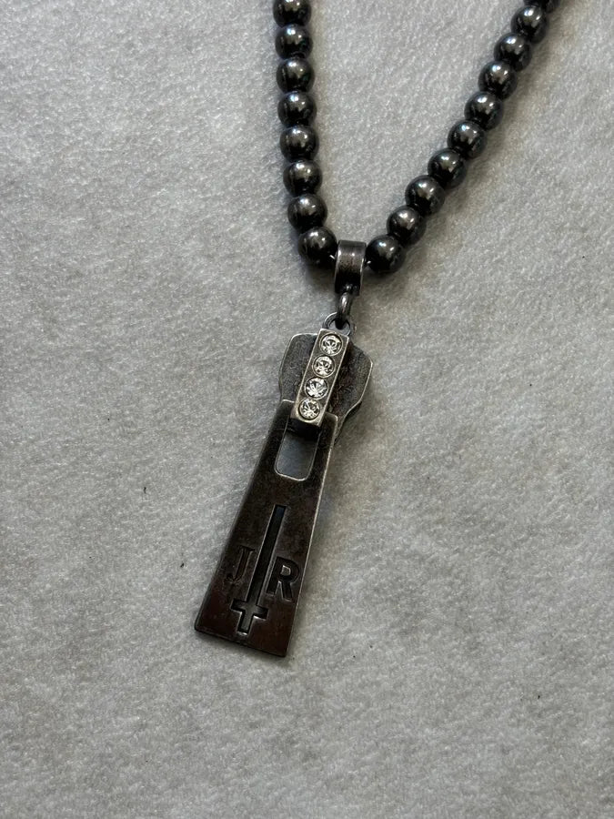 John Richmond Dark Grey Metal Zip Pendant Necklace mUsZzqU 3