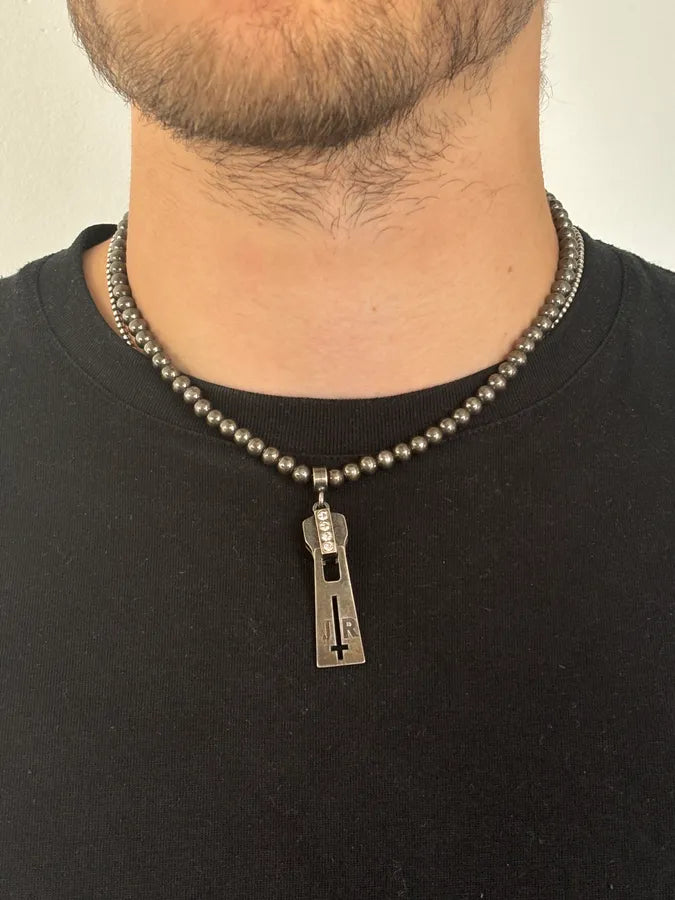 John Richmond Dark Grey Metal Zip Pendant Necklace mUsZzqU 2