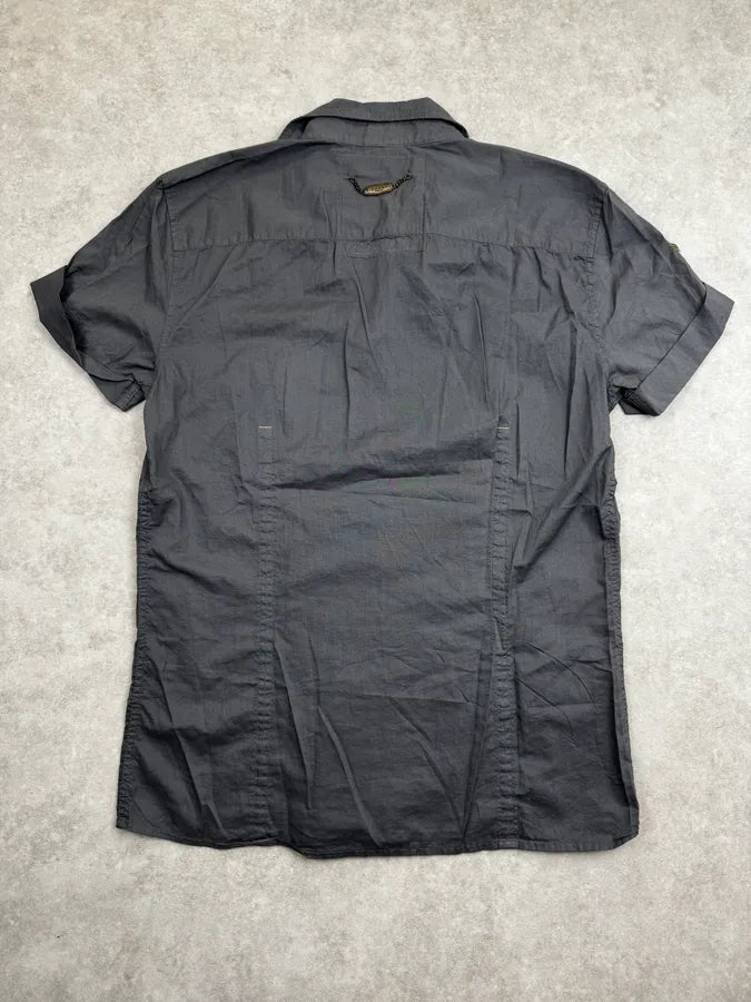 2000s John Richmond Grey Gothic Blazon Short Sleeves Shirt tEFBaDL 1