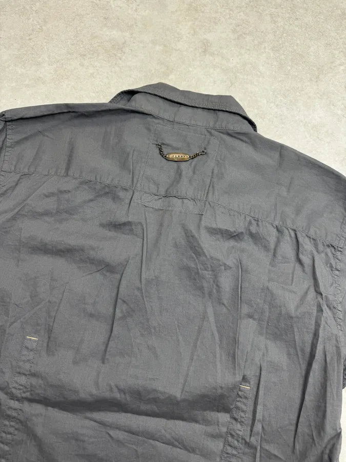2000s John Richmond Grey Gothic Blazon Short Sleeves Shirt tEFBaDL 6
