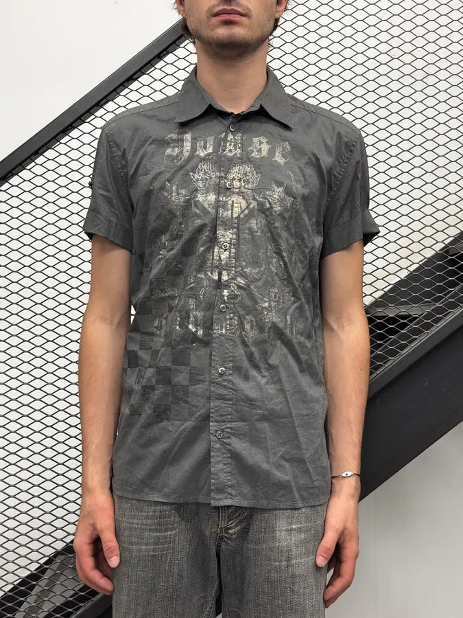 2000s John Richmond Grey Gothic Blazon Short Sleeves Shirt tEFBaDL 2