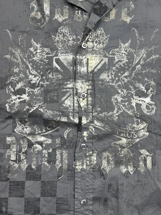 2000s John Richmond Grey Gothic Blazon Short Sleeves Shirt tEFBaDL 7