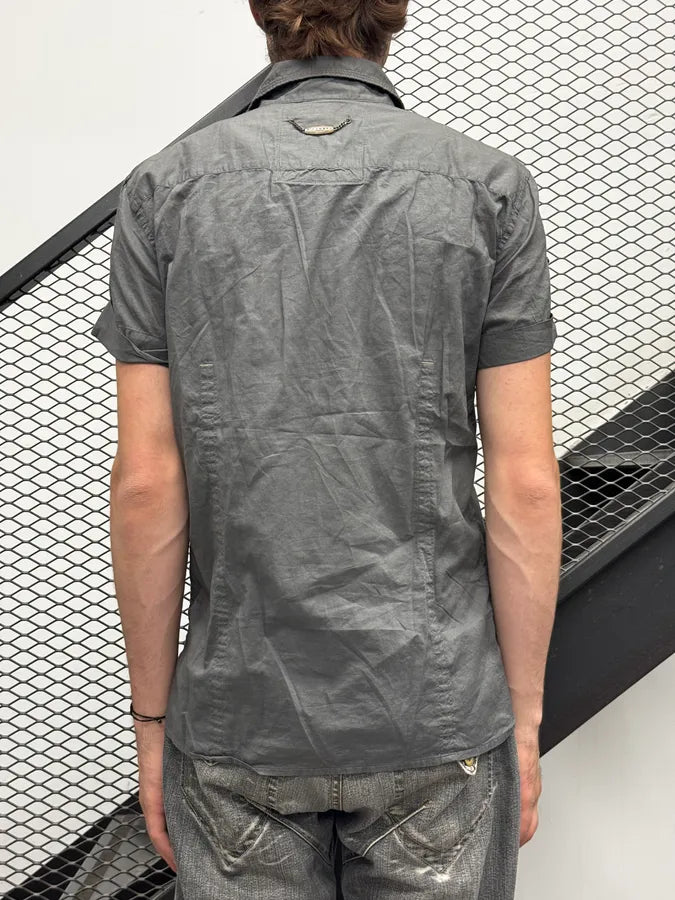 2000s John Richmond Grey Gothic Blazon Short Sleeves Shirt tEFBaDL 3