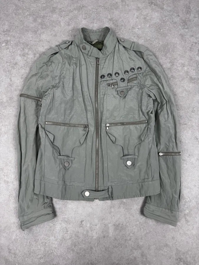 2000s John Richmond Faded Green Multi-Pocket Technical Light Jacket jUdkIzP 0