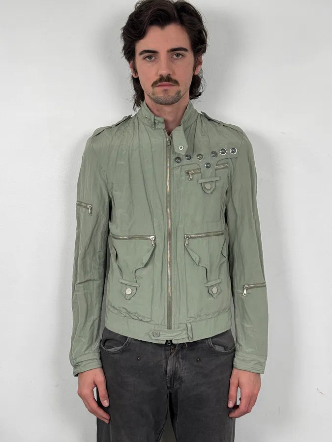 2000s John Richmond Faded Green Multi-Pocket Technical Light Jacket jUdkIzP 1
