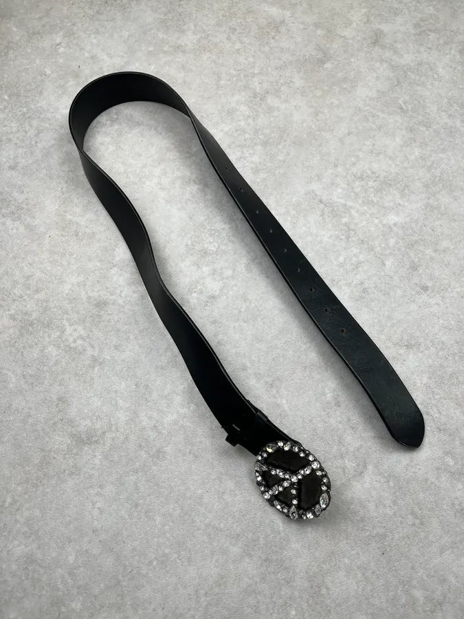 John Richmond Peace & Love Gems Black Leather Belt VtpVyuq 2