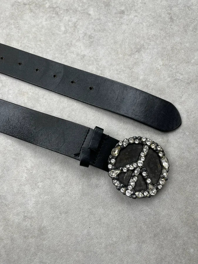 John Richmond Peace & Love Gems Black Leather Belt VtpVyuq 3