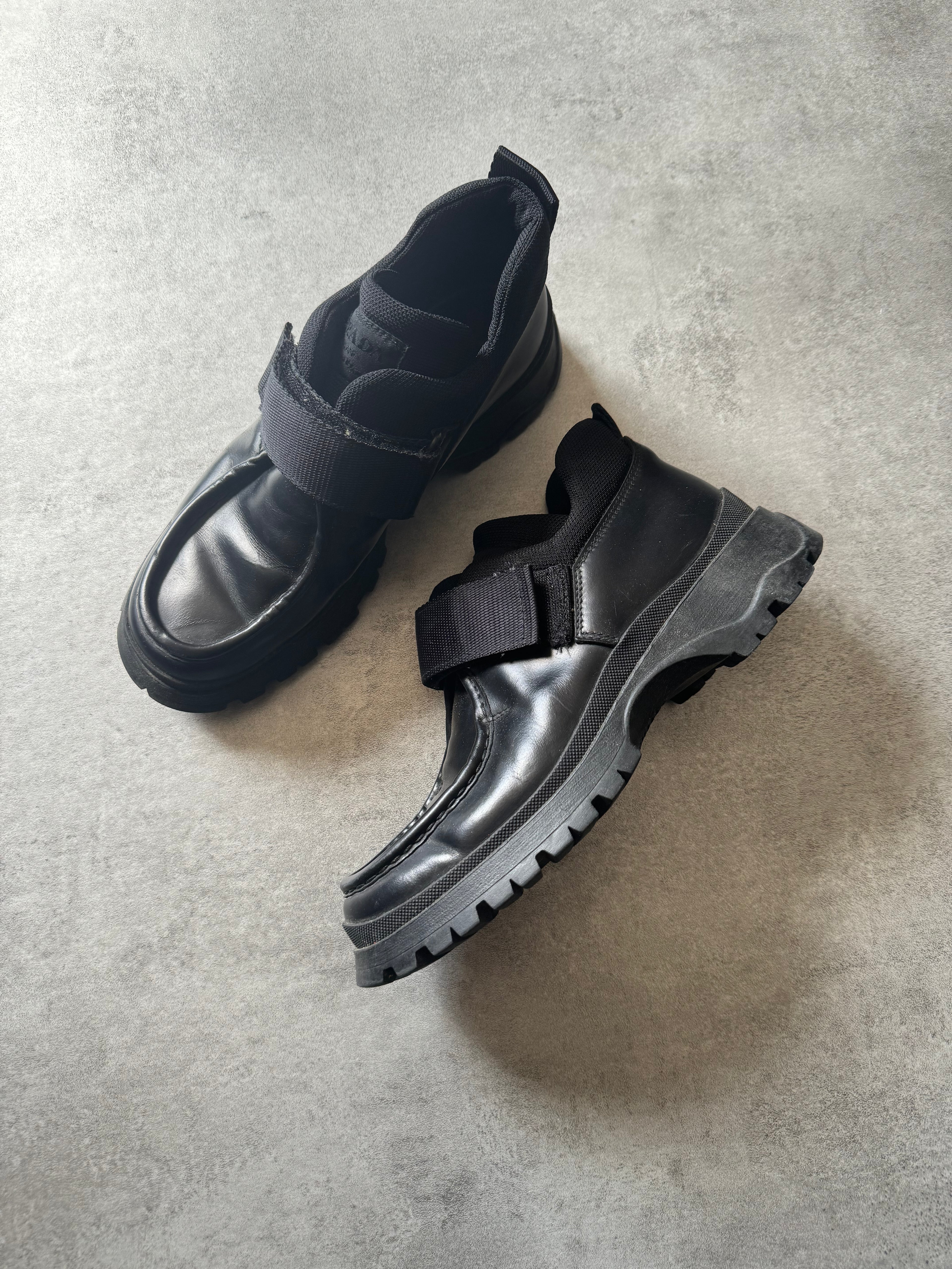 Prada Vibram Black Combat Strap Leather Low Boots – Dolce Vita Hub