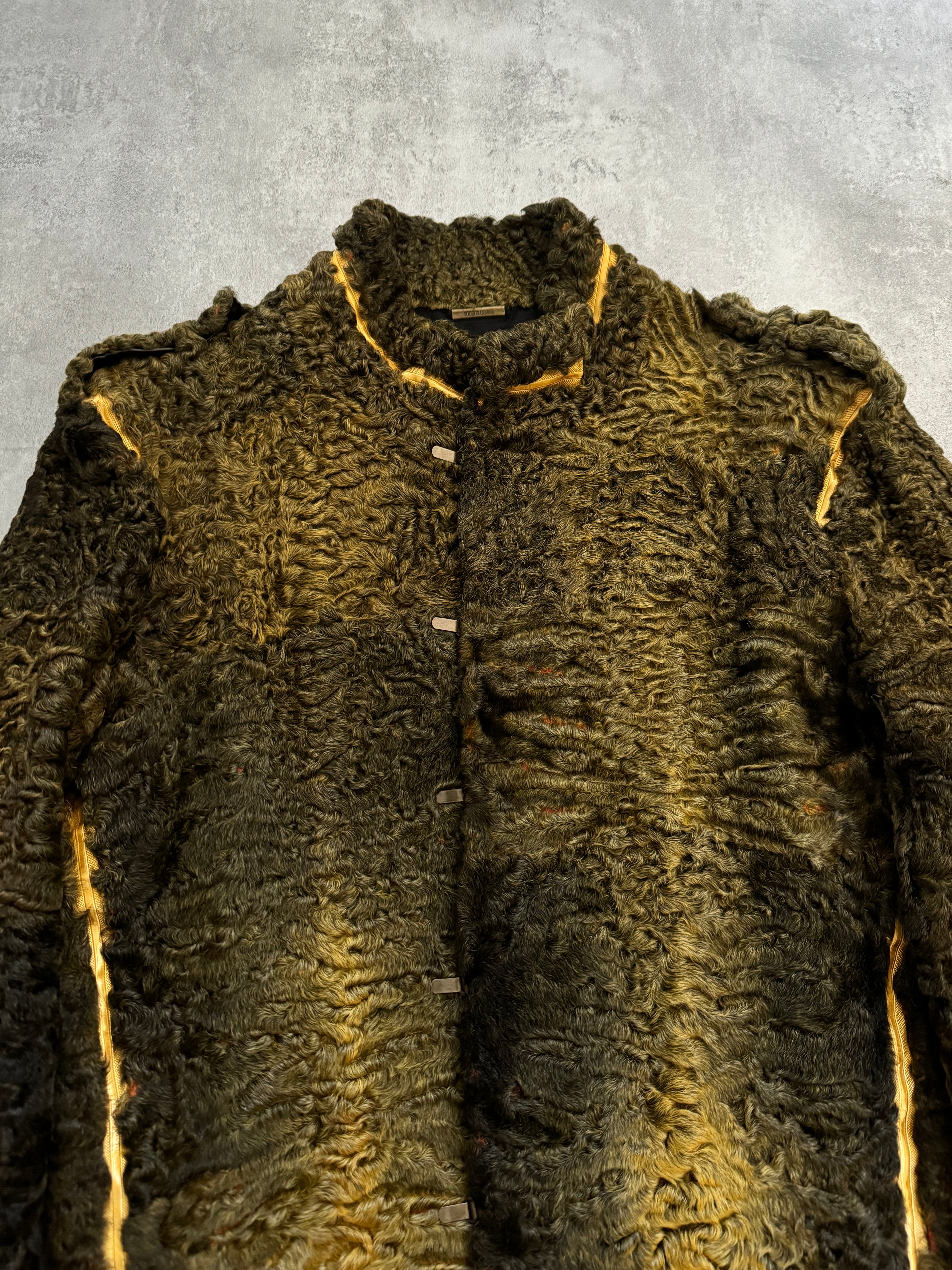 FW2000 Roberto Cavalli Yellow Textured Fur Aviator Captain Jacket (M/L) - 13
