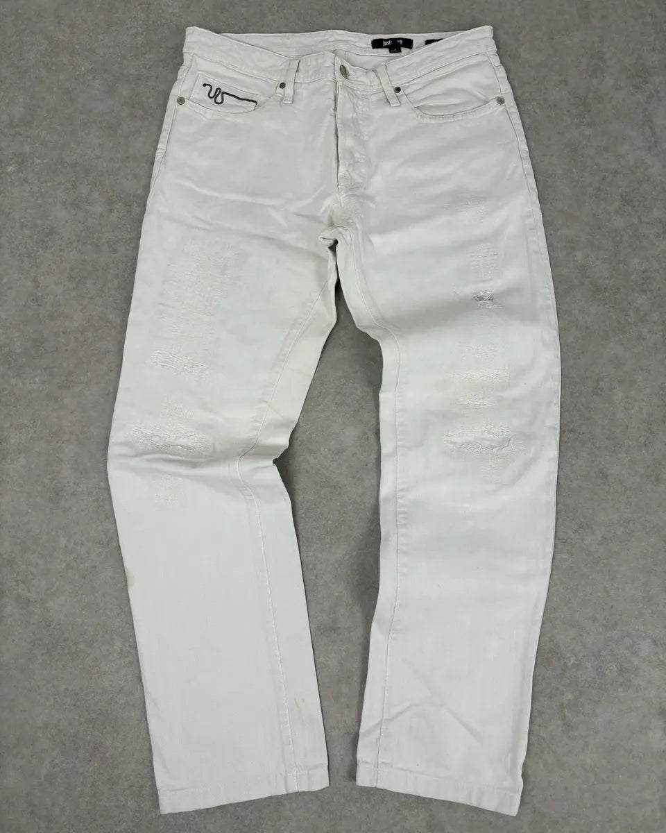 2010s Cavalli White Distressed Denim Jeans JbfnSPb 0