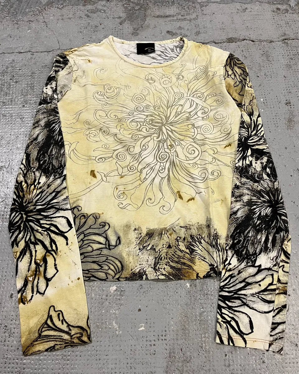 Just Cavalli Asian Ink Flower Beige Longsleeve T-Shirt bYOvOgG 0