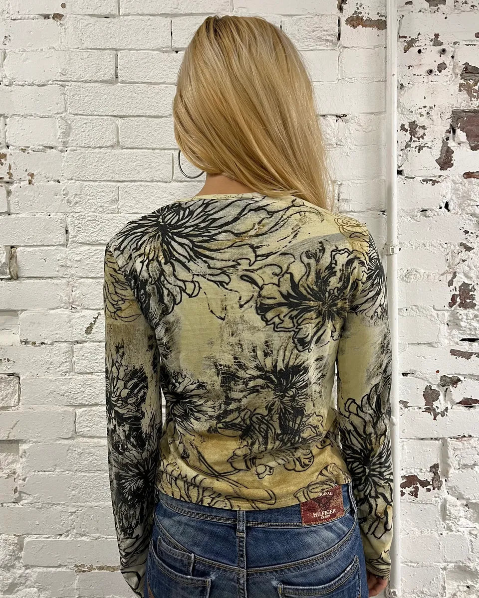 Just Cavalli Asian Ink Flower Beige Longsleeve T-Shirt bYOvOgG 2