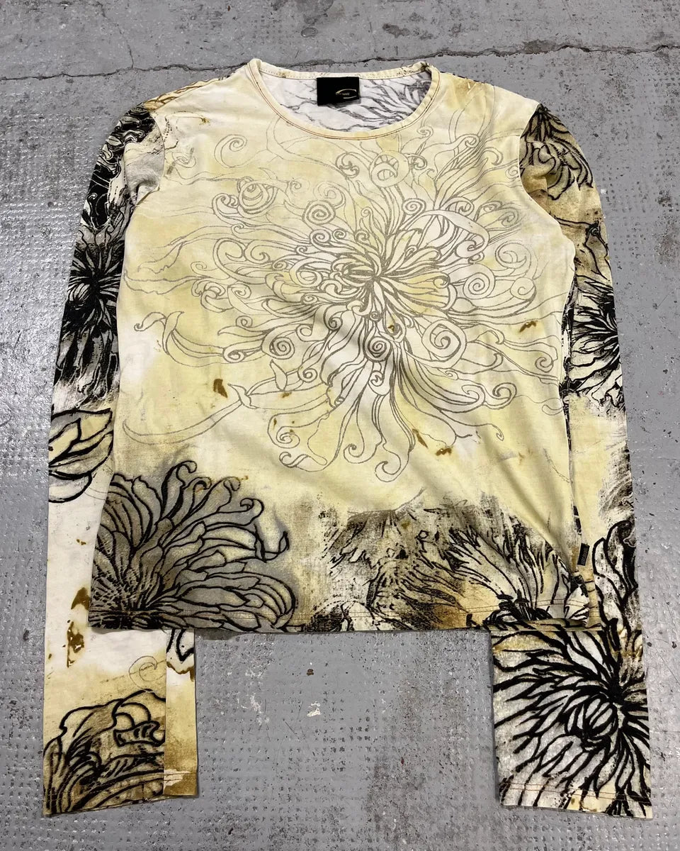 Just Cavalli Asian Ink Flower Beige Longsleeve T-Shirt bYOvOgG 3
