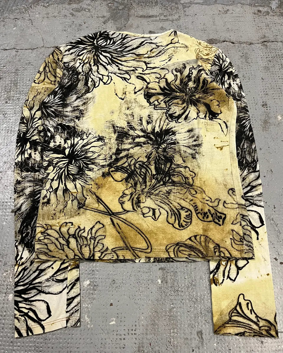 Just Cavalli Asian Ink Flower Beige Longsleeve T-Shirt bYOvOgG 6