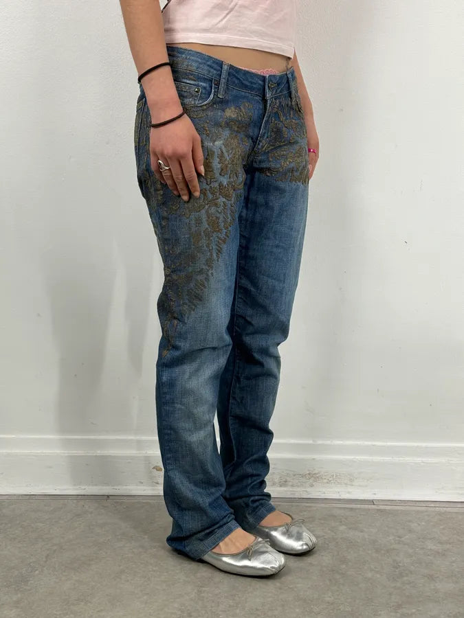 SS2007 Cavalli Baroque Gold Pattern Blue Denim Jeans  ydbKRWk 1