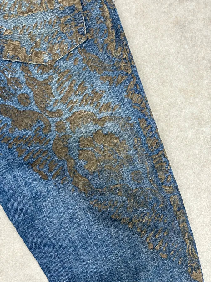 SS2007 Cavalli Baroque Gold Pattern Blue Denim Jeans  ydbKRWk 9