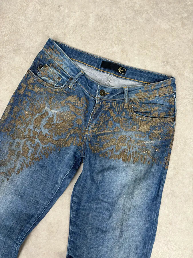 SS2007 Cavalli Baroque Gold Pattern Blue Denim Jeans  ydbKRWk 5