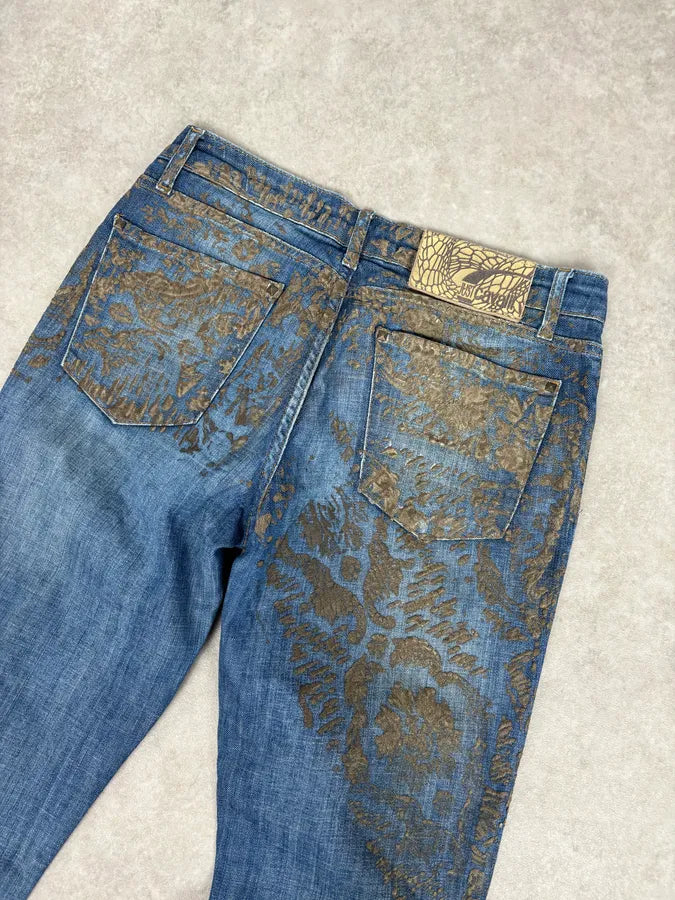 SS2007 Cavalli Baroque Gold Pattern Blue Denim Jeans  ydbKRWk 6