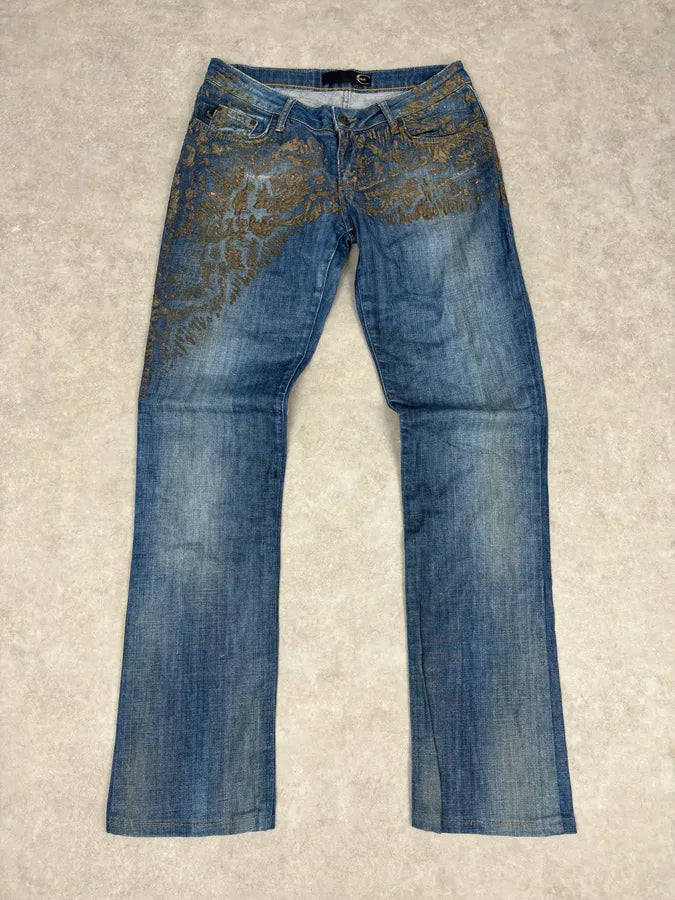 SS2007 Cavalli Baroque Gold Pattern Blue Denim Jeans  ydbKRWk 3