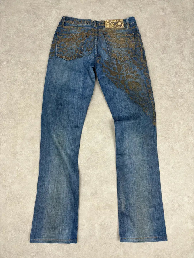 SS2007 Cavalli Baroque Gold Pattern Blue Denim Jeans  ydbKRWk 4
