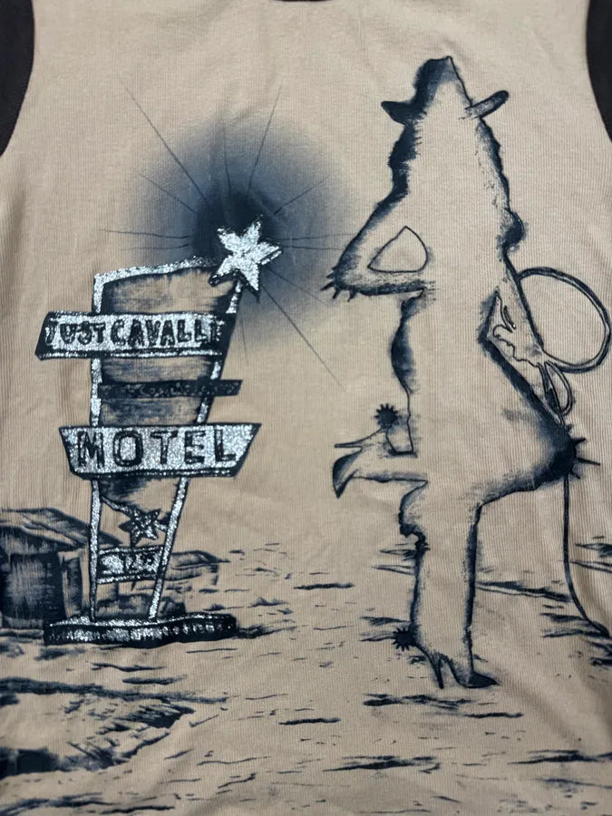 2000s Cavalli Beige & Brown Western Motel T-Shirt BNCXNly 6