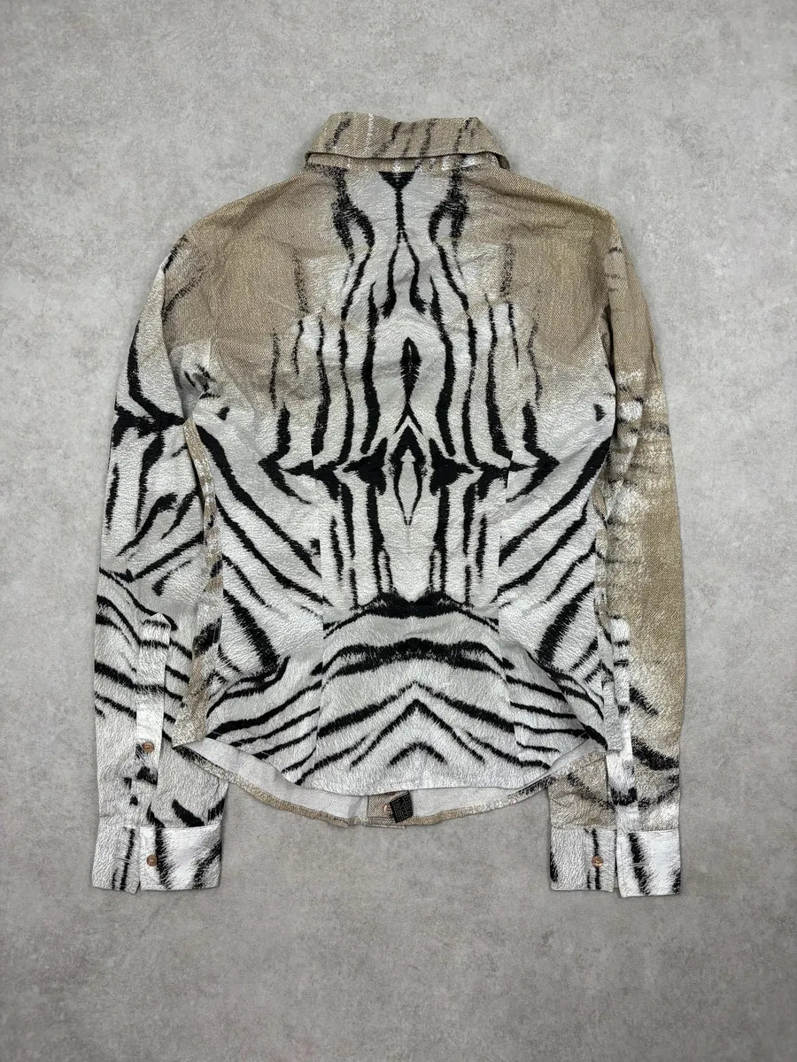 SS2002 Cavalli Faded Beige & White Zebra Savage Shirt LvwbwCX 3
