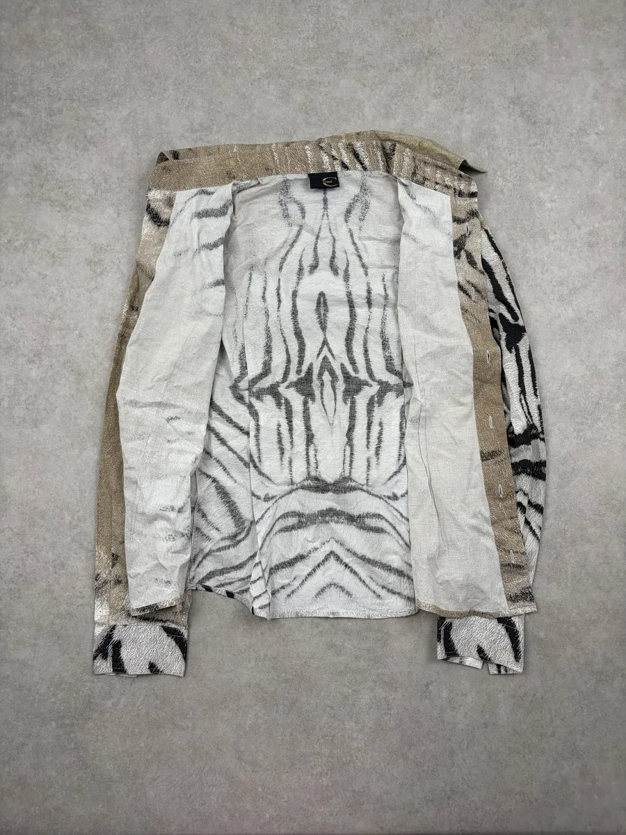SS2002 Cavalli Faded Beige & White Zebra Savage Shirt LvwbwCX 7