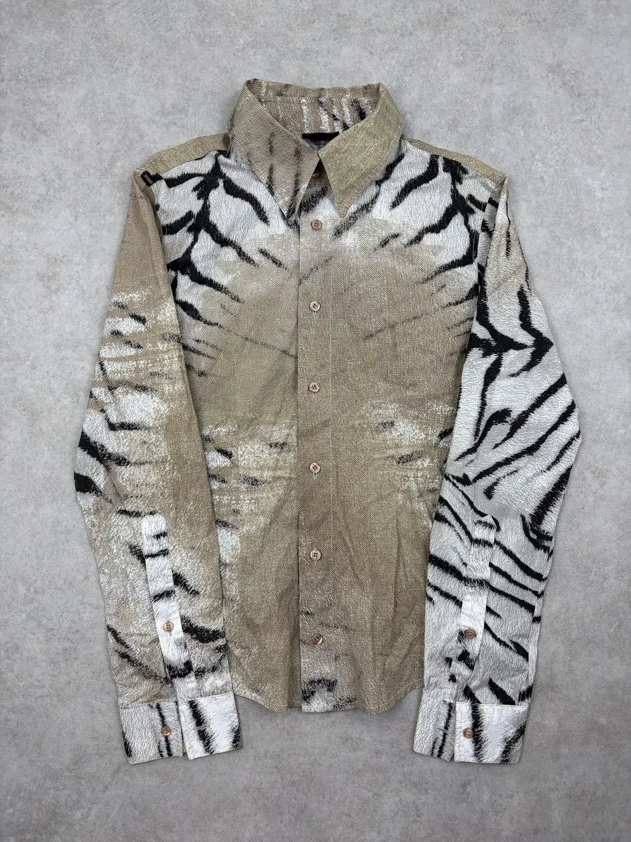 SS2002 Cavalli Faded Beige & White Zebra Savage Shirt LvwbwCX 0