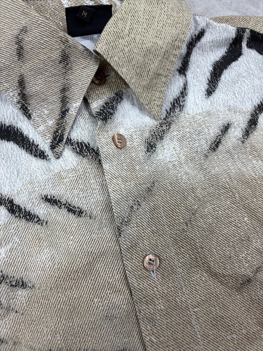 SS2002 Cavalli Faded Beige & White Zebra Savage Shirt LvwbwCX 5