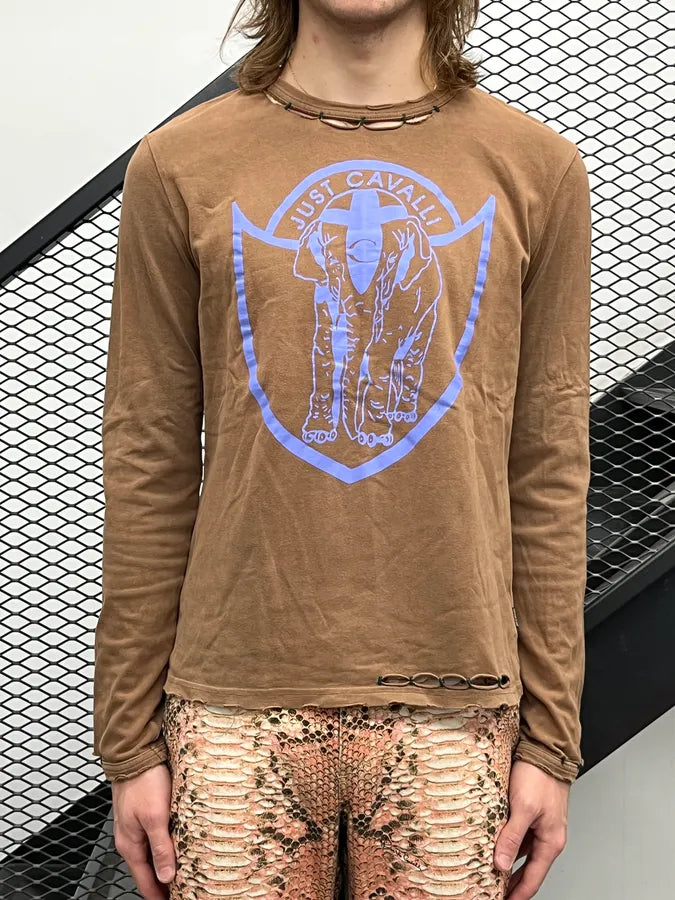 AW2005 Cavalli Brown Elephant Logo Longsleeve qyZEsUf 1