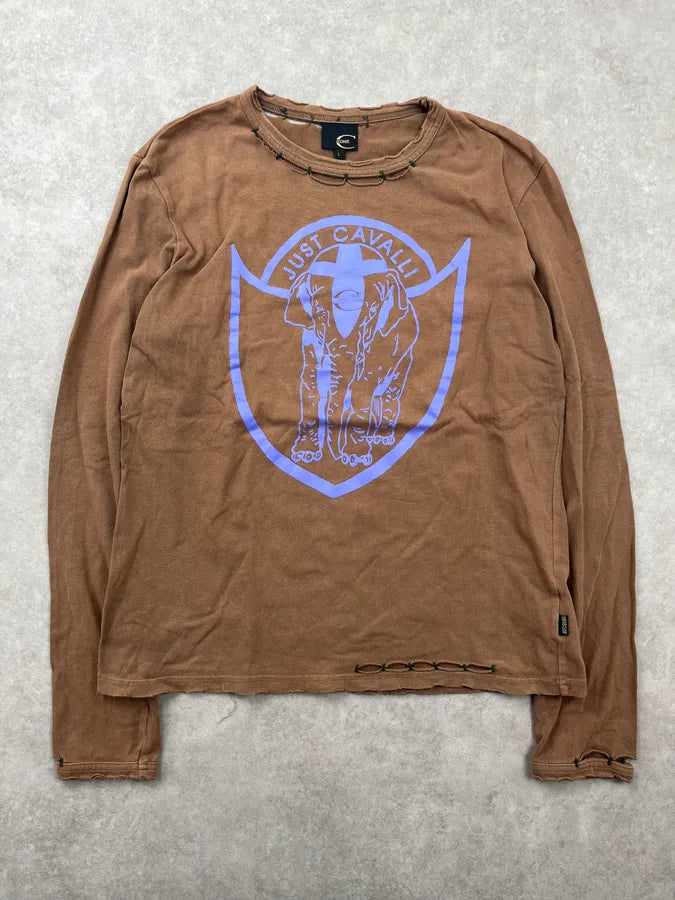 AW2005 Cavalli Brown Elephant Logo Longsleeve qyZEsUf 0
