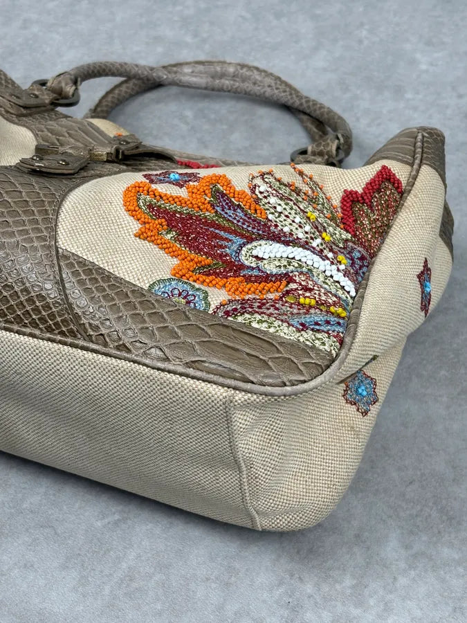Just Cavalli Beige Python Embroidered Beaded Tote Handbag lauQXhm 5