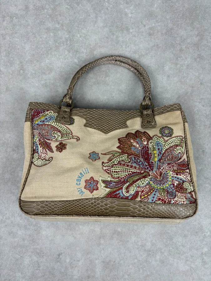 Just Cavalli Beige Python Embroidered Beaded Tote Handbag lauQXhm 6